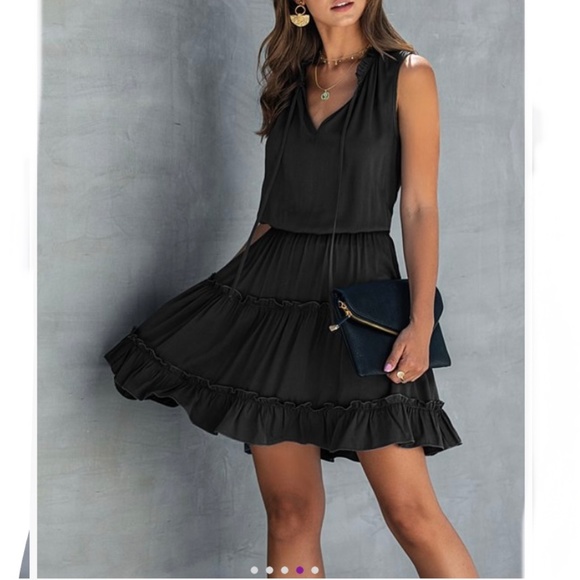 Black Tie-Neck Sleeveless A-Line Dress, M, NWOT - Picture 2 of 7